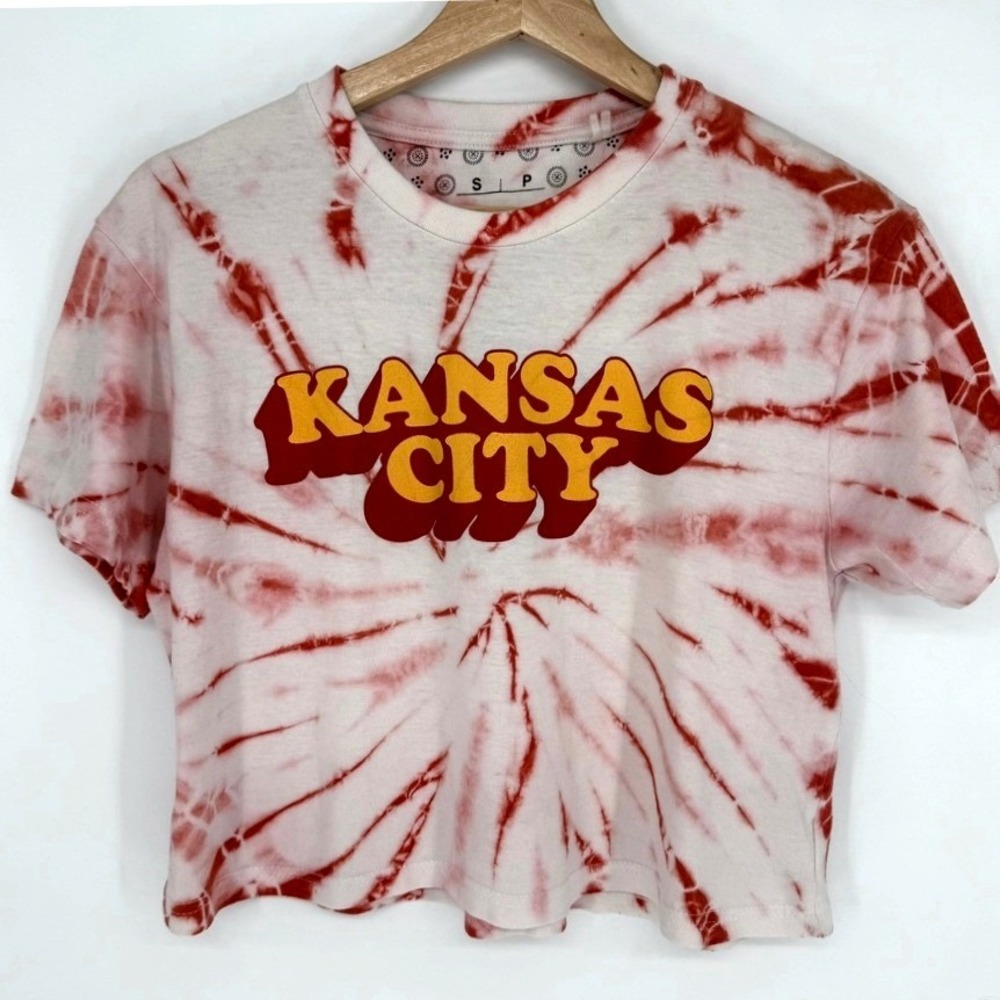 Kansas City Chiefs Tie Dye Psychedelic Crop Top Red White Womens S KC Football